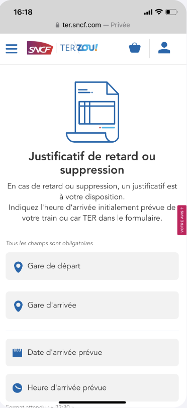 Visuel formulaire pour obtenir un bulletin de retard
